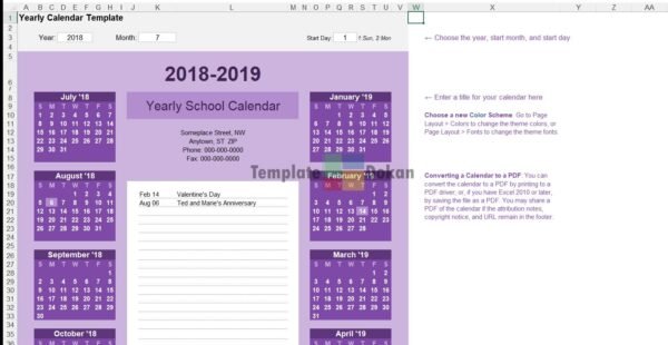 Yearly School Calendar Bold Theme